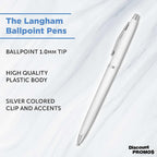 DISCOUNT PROMOS Langham Ballpoint Ink Pen - Set of 10 Writing Pens for Work - Cool Pens for Writing, Black Ink, White