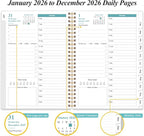 2026 Daily & Monthly Planner - One Page Per Day, Daily Planner 2026 from January 2026 to December 2026, Planner 26 with 12 Monthly Tabs, 6.4" x 8.5", Rose Leaf
