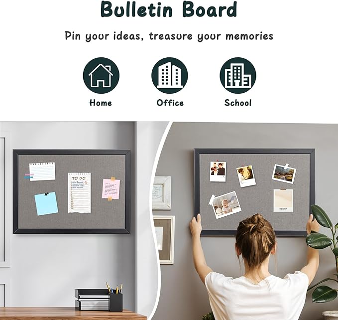 Gideal Bulletin Board 36 x 48 Inch, 100% Wood Framed Canvas Cork Board with Grey Fabric, Wall Mounted Notice Board for Home Office School, 2 Pack