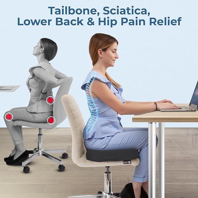 5 STARS UNITED Seat Cushion for Tailbone Pain Relief – Memory Foam Cushion for Coccyx, Hip, Sciatica & Post-Surgery Recovery – Wheelchair, Car, Desk, Gaming & Office Chairs, Dark Gray, X-Large