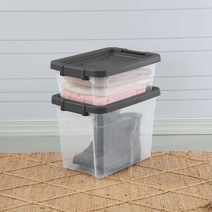 Sterilite 24-Pack Modular Stacker Box, Durable Clear Plastic Storage Bins with Latching Lids, 16 Quart - Stackable Organizing Container Boxes for Closet, Bathroom, and Office