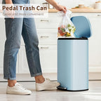 PayLessHere Stainless Steel Trash Can with Lid - Removable Inner Bucket, Foot Pedal Soft Close for Office, Home, Kitchen Garbage Bin (Blue, 13 G)