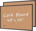 Board2by 2-Pack Cork Board Bulletin Board 36 x 48, Black Wood Framed 4x3 Corkboard, Office Board for Wall Cork, Large Wall Mounted Notice Pin Board with 32 Push Pins for School, Home & Office