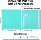 Large Cork Board 36" x 24", 6 Pack Felt Wall Tiles with Colored Pushpins, Bulletin Board with Removable Self-Adhesive Strips, Pin Board Cork Boards for Walls Office Home-Lake Blue