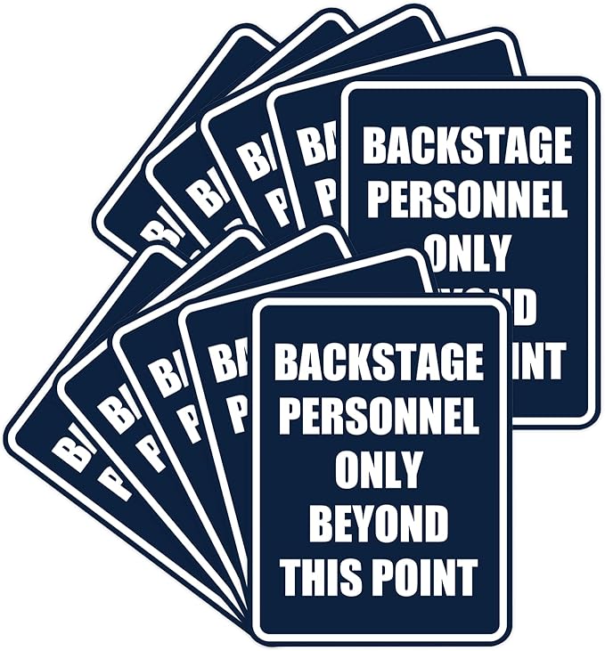 Portrait Round Backstage Personnel Only Beyond This Point Door or Wall Sign Easy Installation | Music | Concert | Festivals Sign (Navy Blue/White) - Small (10 Pack)