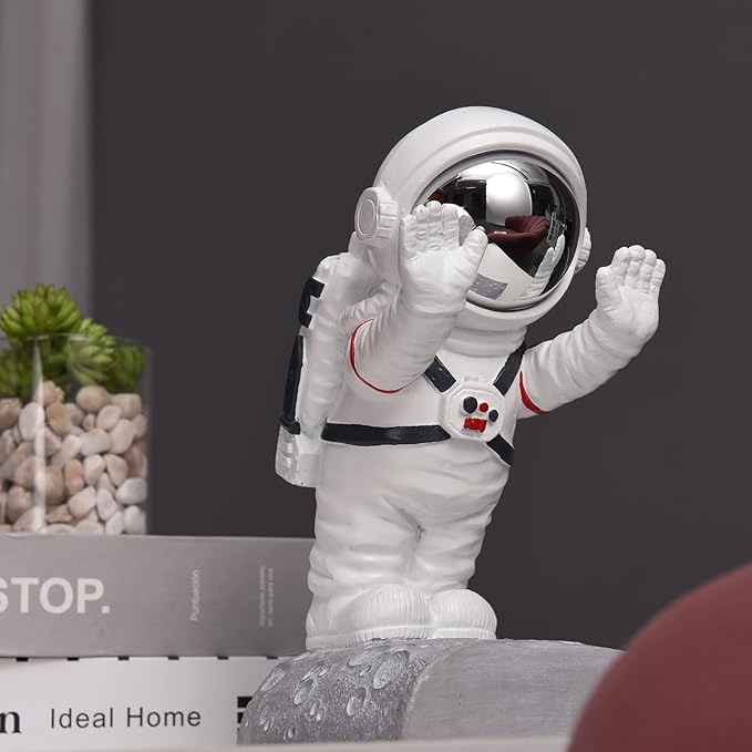 Kakizzy Book End Holder, Astronaut Bookends Outer Space Themed Astronaut Figurine Decorative Book Stoppers to Hold Books Heavy Duty Bookshelf Ends for Kids Rooms Space Decor Bookends (A-Silver Color)
