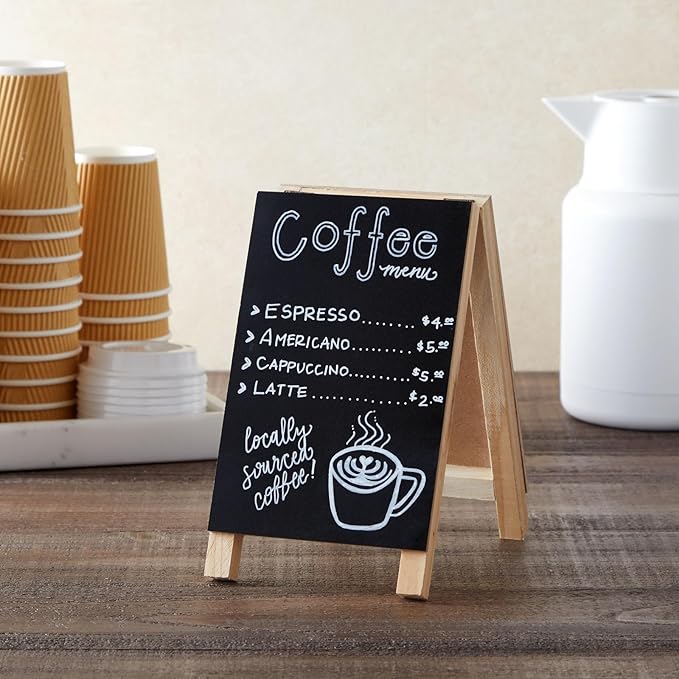 Juvale Mini Chalkboard Easel Signs - 2-Pack, Black, 4.5 x 7.5 in - Tabletop Chalkboard Sign Stand, Double-Sided Display for Wedding, Restaurant Menu & Catering Event Decor