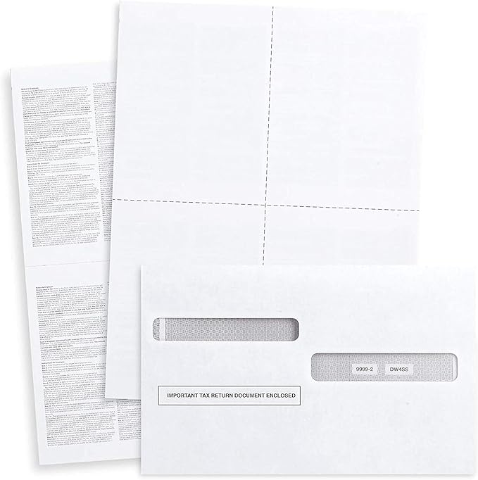 W2 Forms 2025 with Envelopes, Blank W2 4 Up Tax Forms 2025, 50 Employees kit, with Instructions in Back, Compatible with QuickBooks and Accounting Software, Idea for E-Filing, 50 Self Seal Envelopes