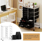 Giantex 15 Drawer Rolling Cart with Drawers, Storage Organizer Cart for Classroom Office School Teacher, Mobile Drawer Cart for Tools, Crafts, Small Printer, Black