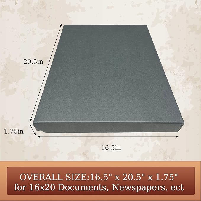 Golden State Art, Archival Folio Storage Box 16x20, Clamshell Design with Metal Edge, Preserve And Store Photos Documents Cards Prints Arts Crafts DIY, Gray