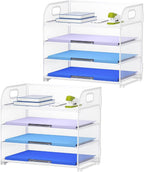 Marbrasse 2 Pack 4 Tier Paper Organizer Letter Tray - Mesh Desk File Organizer with Handle, Paper Sorter Organizer for Letter/A4 Office File Folder Holder (White, 12.6" x 9.1" x 10.7")