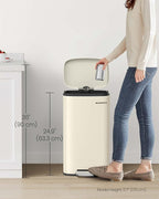 SONGMICS Trash Can with Lid, 8 Gallon Garbage Can, Stainless Steel Small Waste Bin with Step Pedal and Inner Bucket, Soft Close, Kitchen, Sand Beige ULTB003A01