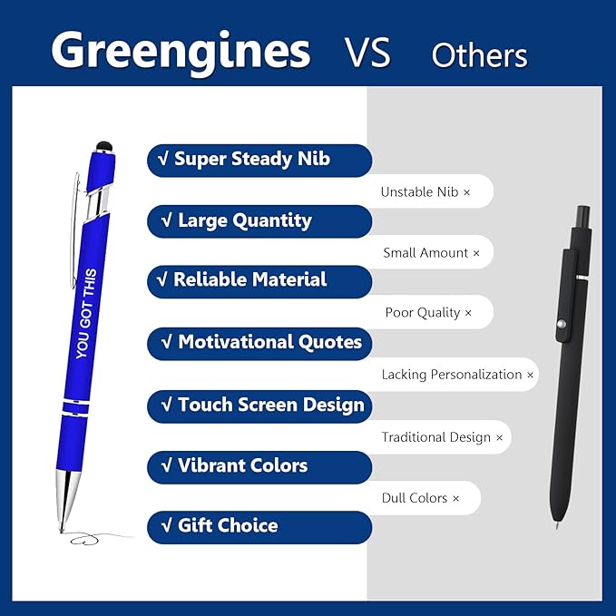 Greengines 50 Pieces Inspirational Pens, Motivational Ballpoint Pen with Stylus Tip Funny Ink Pens Bulk Inspirational Gifts for Women Coworkers Office Supplies Black Ink