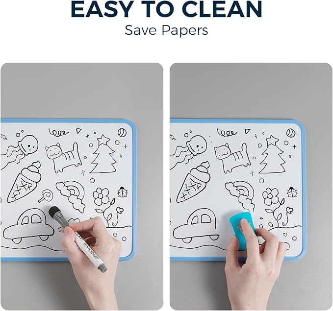 LOUKIN Small Dry Erase Lapboard, 9 x 12 Inch Double Sided (Ruled/Plain), Seamless Frame Design, Mini Magnetic Whiteboard Set, Great for Kids, Classroom and School (1 Eraser&2 Markers Included)