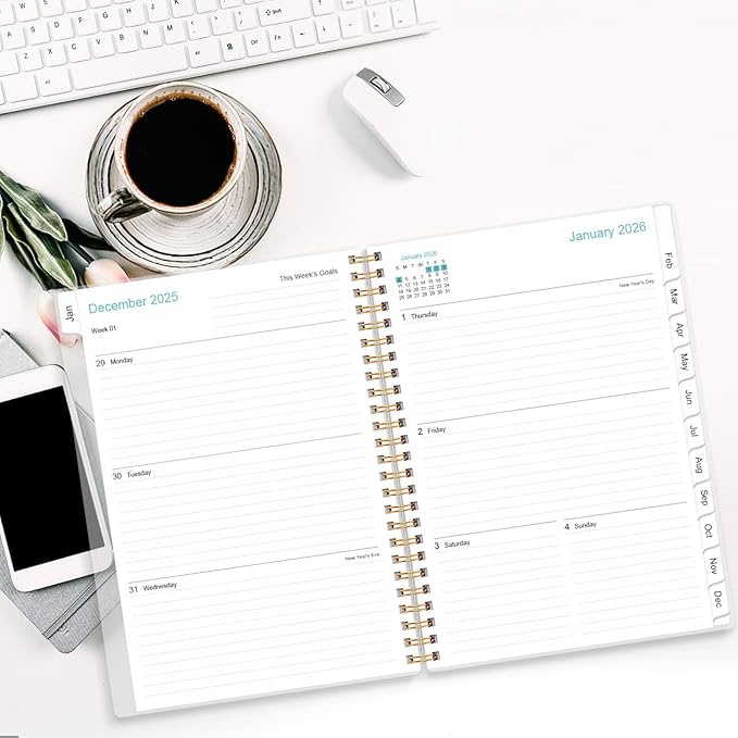 2026 Planner - Planner 2026 from January 2026 - December 2026, Weekly & Monthly Planners Spiral Bound with 12 Monthly Tabs, Inner Pocket, 6.4" x 8.5", Black