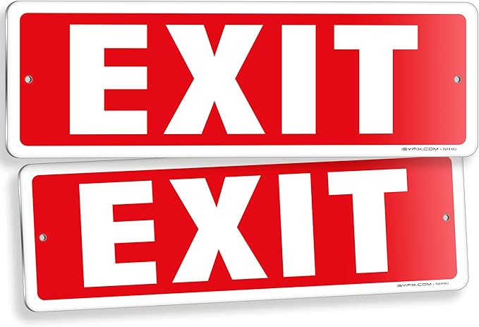 iSYFIX Exit Sign – 2 Pack 12x4 Inch – 100% Rust Free .040 Aluminum Signs, Laminated for Ultimate UV, Weather, Scratch, Water and Fade Resistance, Indoor and Outdoor, Exit Signs for Exterior.