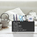 Exqcom Black Girl Luxury Inspirational Pen Pencil Holder, Desk Accessories Gifts for Black Women, African American Positive Affirmations Pencil Pen Holder Organizer for Home Office