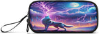Wolf Howling Moon Lightning Pencil Case Box Boys Girls Large Pencil Pouch with Zipper Compartments Big Capacity Stationery Pen Bag Organizer for Kids Teens Adults School
