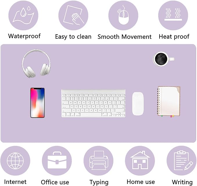 PU Leather Desk Pad Protector Gaming Mouse Pad Non Slip Desk Mat for Keyboard and Mouse Waterproof Desk Writing Pad for Office and Home Desk Accessories(Purple, 47.2 * 17.7)