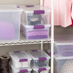 STERILITE 15 Qt ClearView Latch Storage Box, Stackable Bin with Latching Lid, Plastic Container to Organize Shoes in Closet, Clear Base, Lid (Pack of 12)