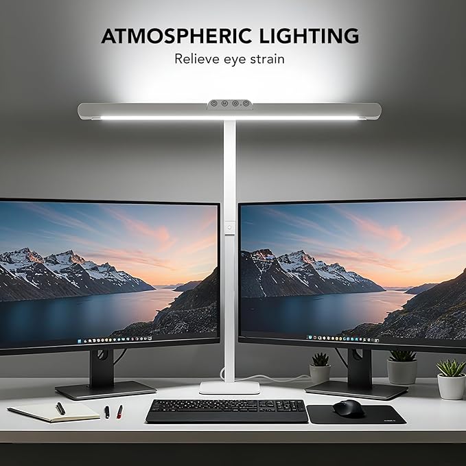 Galnolt LED Desk Lamp for Home Office with Base, 28.2" Adjustable Gooseneck Swing Arm Bright Desk Light, Dimmable Architect Table Lamp for Desktop Computer Light, Reading, Study, Workbench（White）