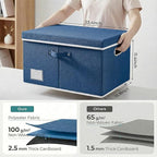 PRANDOM Storage Bins with Lids [3-Pack] Linen Fabric Foldable Storage Boxes Organizer Containers Baskets Cube with Cover for Bedroom Closet Office Royal Blue(23.4X15.9X11.4)