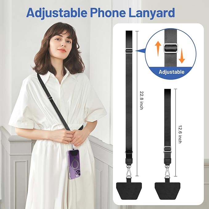Doormoon Cell Phone Lanyard, Cellphone Lanyard Universal Adjustable Phone Neck Strap Leash Charm Phone Accessorie for Smartphone Safety Tether System, 2 Pack, Black Purple