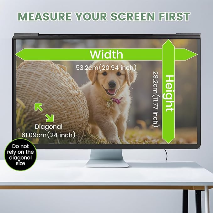 [2 Pack/Family Size]Eliwhale 24 inch Computer Screen Privacy Filter for 16:9 Widescreen Monitor, Matte Anti-Glare and Anti-Spy, Bluelight Block, Eye Healthy Privacy Shield, Width*Height: 531mm*299mm for LG HP AOC Acer and More