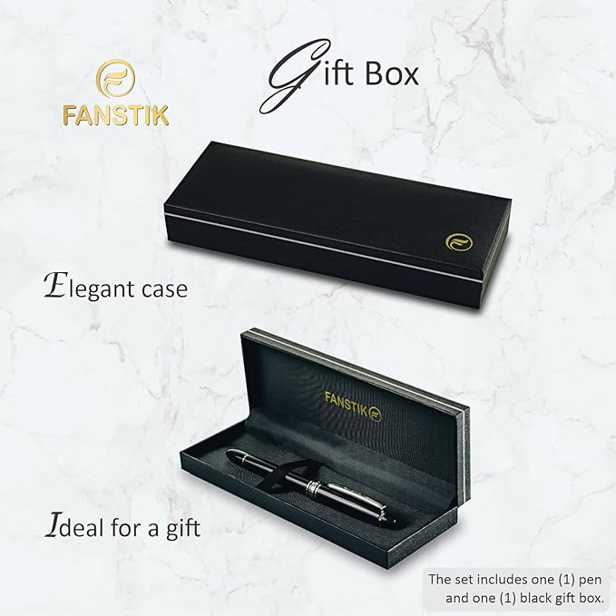 FANSTIK Customized RollerBall pen with name (MADE IN USA), stainless steel, black and silver, luxury engraved pen personalized for men and for women. (RollerBall Black-Silver)