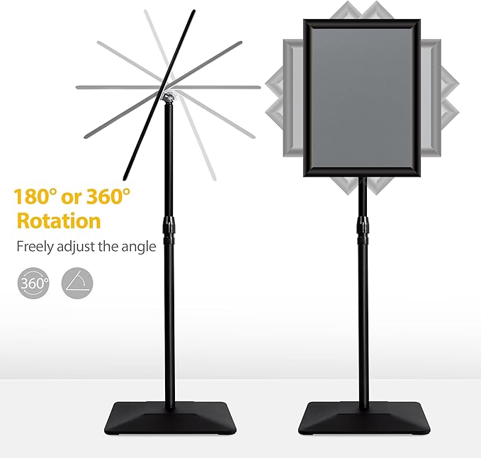 VAIIGO 3 Packs Heavy Duty Pedestal Poster Sign Stand, 11"x17" Adjustable Floor Standing Sign Holder with 6.6Lbs Solid Steel Base for Vertical and Horizontal View Sign Displayed Stands, Black