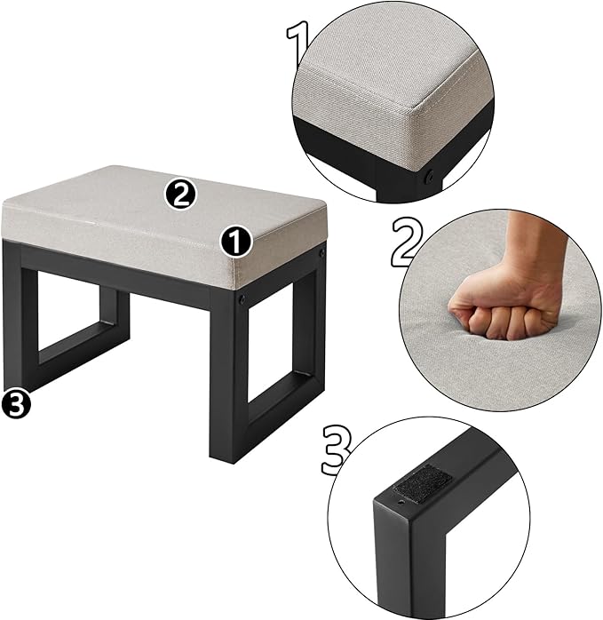 IBUYKE 16 Inch Small Foot Stool Ottoman, Rectangle Linen Foot Rest with Padded Seat and Metal Legs, Modern Ottoman Foot Rest for Living Room Bedroom Entryway Couch, Grey WBD001G