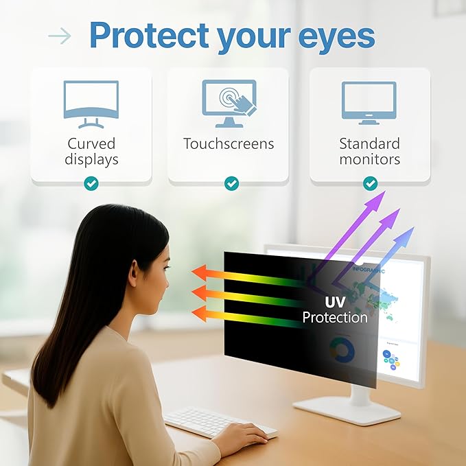 VINTEZ 32 Inch 16:9 Privacy Screen for Computer Monitor and Laptop - Anti Glare Protector Film Blue Light Filter Eye Protection - Computer Screen Privacy Shield, [1 Pack]