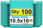 iMBAPrice 10.5x16 Inches Teal Color Polybubble Bag, 100-Pack Large Size #5 Self Seal Poly Bubble Mailers Padded Packing Envelopes (Total 100 Bags)