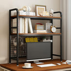 IOTXY 2-Tier Desktop Hutch Bookshelf - Metal Desk Shelf Bookcase with Grid Panel, Countertop Storage Organizer Rack for Dorm or Office, Black, 37.4" W