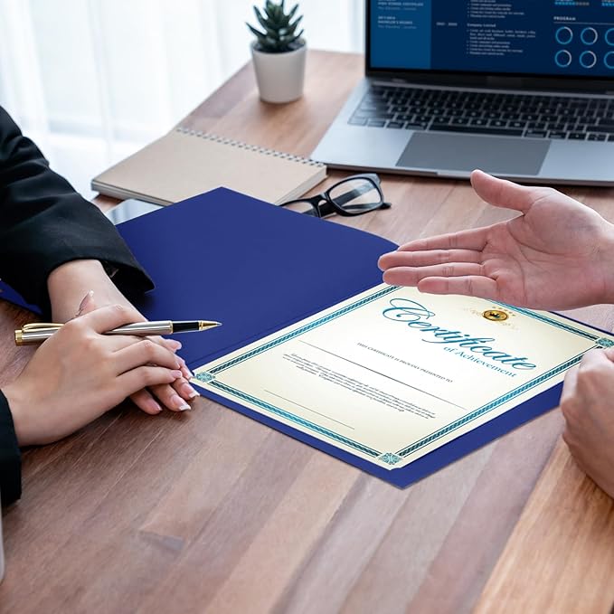 Fainne 120 Packs Certificate Holders Bulk, Diploma Covers Gold Foil Border, Document Covers for Letter Size 8.5x11 Award Certificates, Cardstock, Document Papers, Paper Card Stock(Royal Blue)