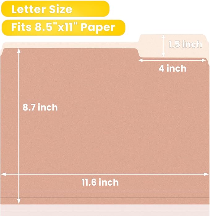 SUNEE File Folders Letter Size Pastel Colors, 250 Pack Manilla Folders 8.5 x 11 1/3-Cut Tabs, Colored File Folders Office Home School for Documents Files Paper