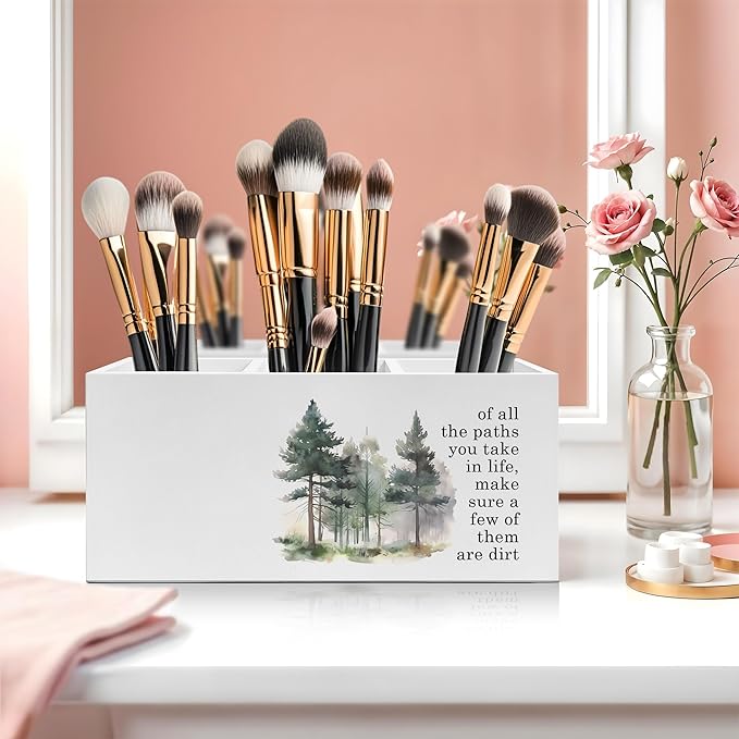 Exqcom Watercolor Forest Inspirational Pen Pencil Holder, Motivational Desk Decor, of All the Paths You Take in Life Pencil Pen Holder Organizer for Home Office Desk Accessories