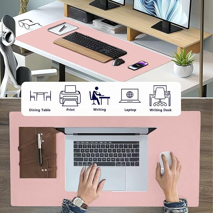 PU Leather Desk Pad Protector Gaming Mouse Pad Non Slip Desk Mat for Keyboard and Mouse Waterproof Desk Writing Pad for Office and Home Desk Accessories(Pink, 47.2 * 17.7)