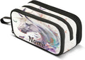 BOENLE Custom White Horse Butterflies Pencil Case Box Boys Girls Personalized Name Large Pencil Pouch Stationery Pen Bag Organizer for Kids Adults School Office