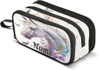 BOENLE Custom White Horse Butterflies Pencil Case Box Boys Girls Personalized Name Large Pencil Pouch Stationery Pen Bag Organizer for Kids Adults School Office