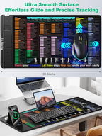 Mouse Pad with Excel Shortcut Keys, Desk Pad with Wireless Charger & Phone Stand, XXL Large Cheat Sheet Mousepad | PC Office Spreadsheet Keyboard Mat | Non-Slip Stitched Edge for Home Office Work