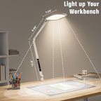 LitONES LED Desk Lamp for Home Office, 15W Desk Light with C- Clamp, Swing Arm, Memory & Timer Function, 1200LM Dimmable Computer Light for Video Calls, Conference, Study (White-Clamp)