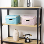 PRANDOM Collapsible Storage Boxes with Lids Fabric Decorative Storage Bins Cubes Organizer Containers Baskets with Cover Handles Divider for Bedroom Closet Living Room 9.8x7.9x6.7 Inch 3 Pack