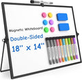 Grtard Magnetic Dry Erase Board with Stand, 18''x14'' Double-Sided White Board, Desktop Whiteboard with Stand, Large White Board, Desk Whiteboard Portable, Dry Erase Board for Kids, Memo(Black)