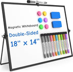 Grtard Magnetic Dry Erase Board with Stand, 18''x14'' Double-Sided White Board, Desktop Whiteboard with Stand, Large White Board, Desk Whiteboard Portable, Dry Erase Board for Kids, Memo(Black)