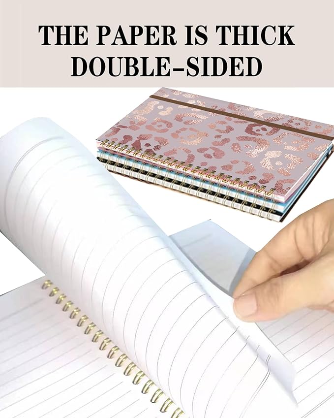DHGPTS Spiral Journal Notebook, A5 Cute Notebooks for Women Men, College Ruled Hardcover Notebook for Work & Note Taking, 60 Pages Double-Wire Journals for Writing, Pink Glitter Leopard