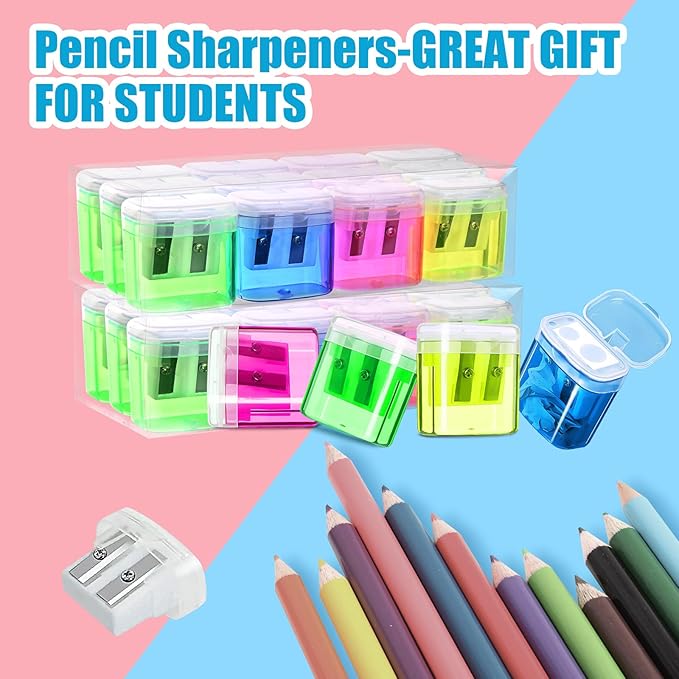 OCHIDO 60 Pack Pencil Sharpeners Bulk,School Supplies Double Hole Pencil Sharpeners for Kids,Small Pencil Sharpener Manual for School Office Art Room,Pencil Sharpener for Colored Pencils
