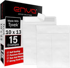 10x13 Tyvek Envelopes, Mailing Envelopes 10x13, Catalog Envelopes, Self Sealing Closure, Tyvek Material, 14 lb., Puncture, Tear & Moisture Resistant (15 Pack)
