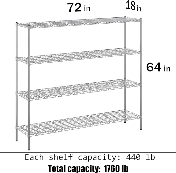 Regal Altair 18" Deep x 72" Wide x 64" Height Wire Shelving Kit | 4-Tier | NSF Commercial Storage Rack Unit