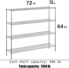 Regal Altair 18" Deep x 72" Wide x 64" Height Wire Shelving Kit | 4-Tier | NSF Commercial Storage Rack Unit